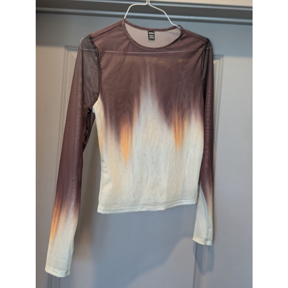 SHEIN Tops - Women's SHEIN Top Size L Brown & White Long Sleeve